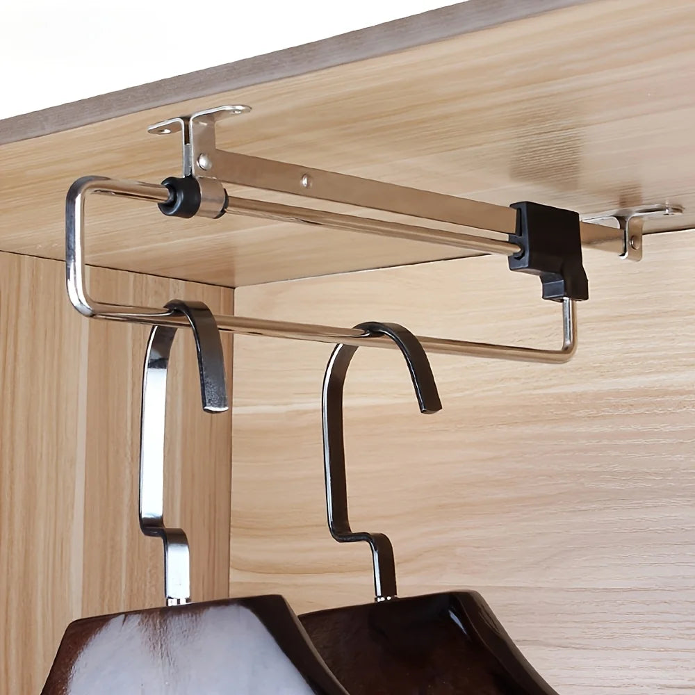 Pull Out Clothes Storage Rod Adjustable Foldable Hanging Rail Space Saving Organizer For Wardrobes  2