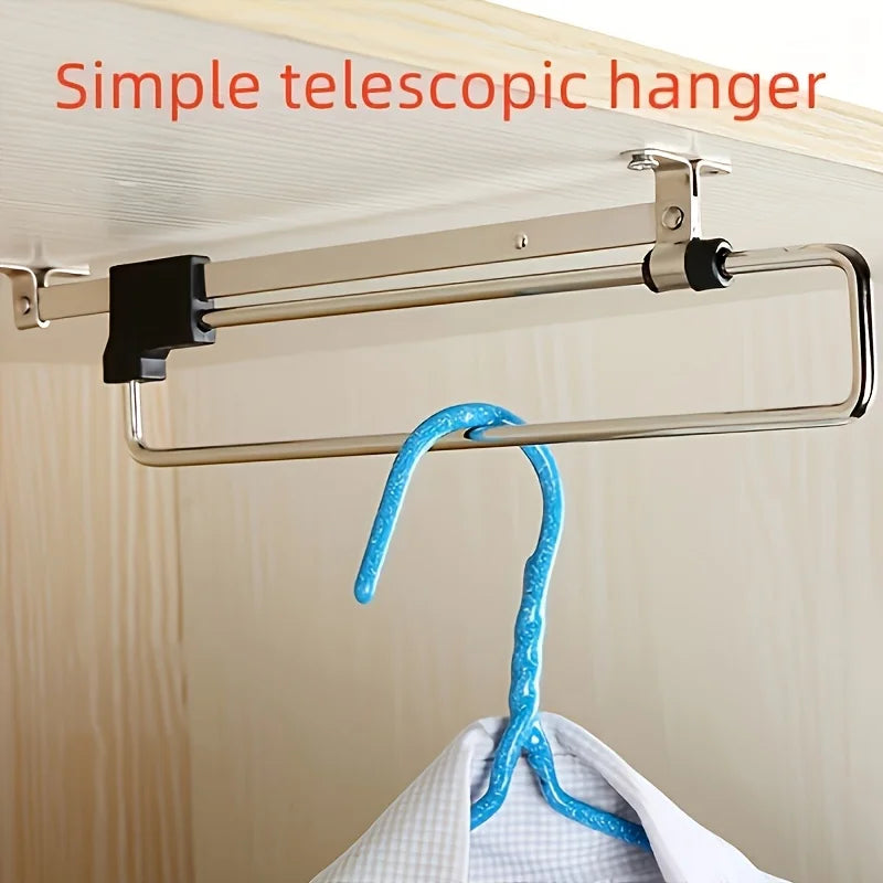 Pull Out Clothes Storage Rod Adjustable Foldable Hanging Rail Space Saving Organizer For Wardrobes  3