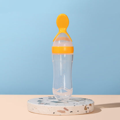 Safe Useful Silicone Baby Bottle, Squeeze Spoon Milk Feeding Bottle Cup, Rice Cereal Bottles with Spoon Food Supplement