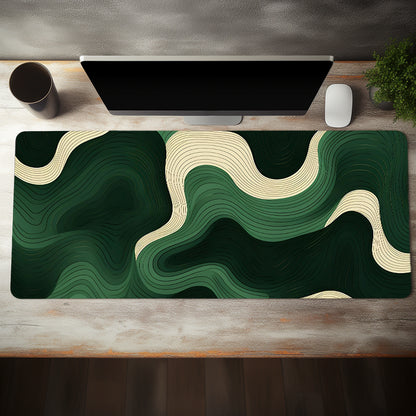 Mouse Pad Large Desk Pad, Green and Beige Abstract, Natural Rubber, Anti Slip Office Desk Mat, Perfect Gift for Teens
