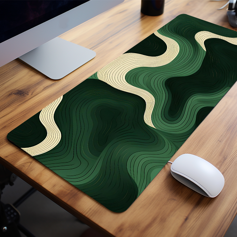 Mouse Pad Large Desk Pad, Green and Beige Abstract, Natural Rubber, Anti Slip Office Desk Mat, Perfect Gift for Teens