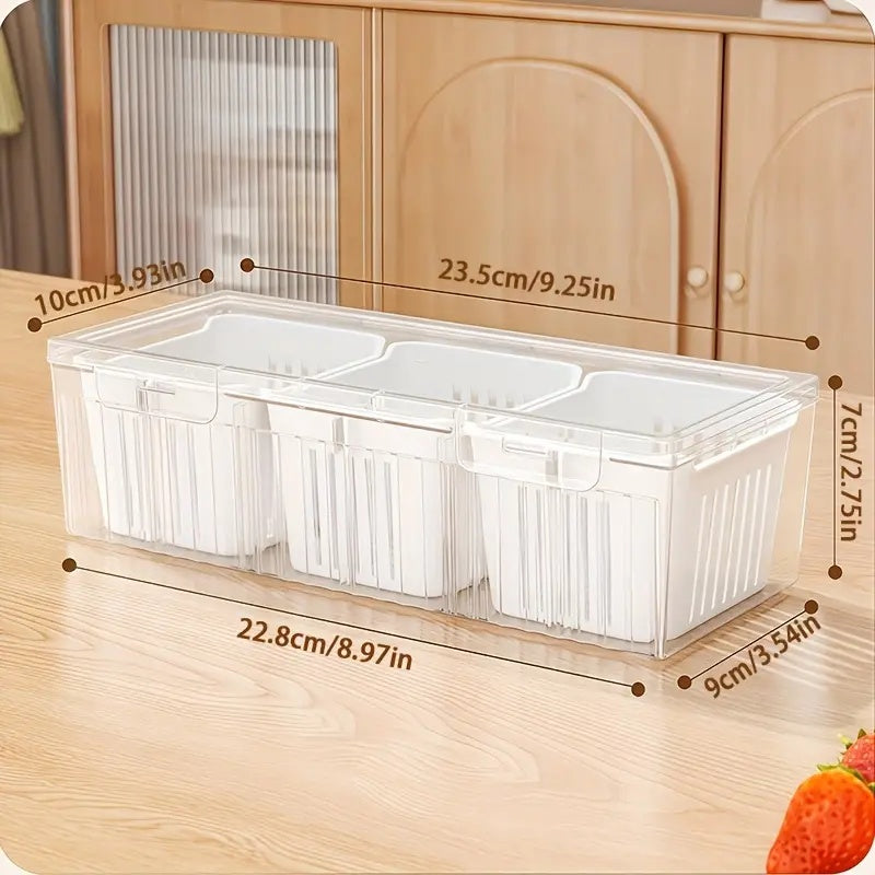 Set Of Food Storage Containers Transparent Square Compartments Vegetable Fruit Salad Condiment Boxe 3