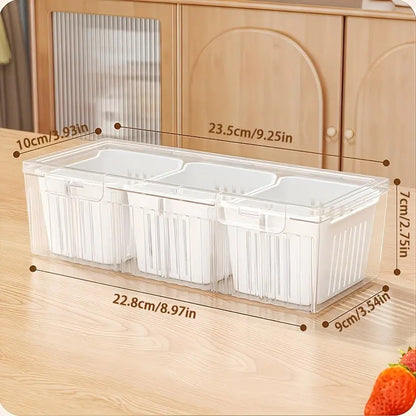 Set Of Food Storage Containers Transparent Square Compartments Vegetable Fruit Salad Condiment Boxe 3