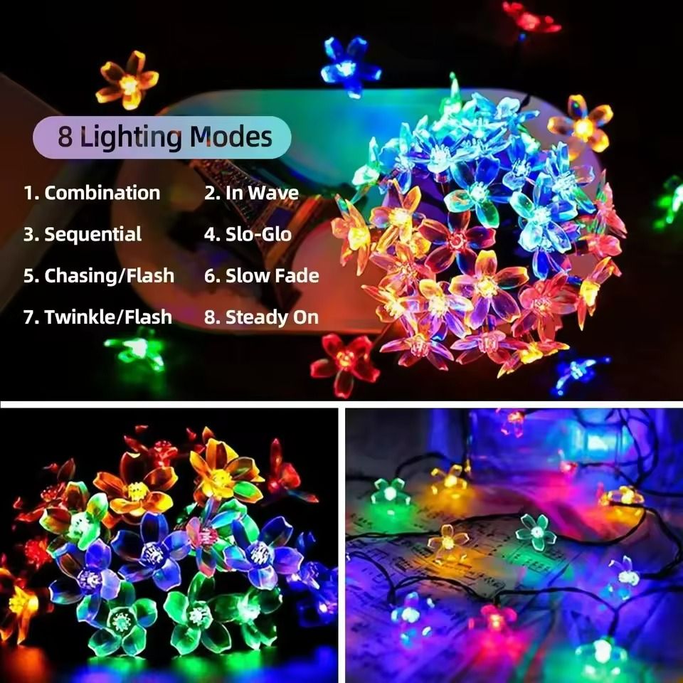Solar Cherry Blossom String Lights  8Mode Outdoor Sakura LED Garden Decor 1