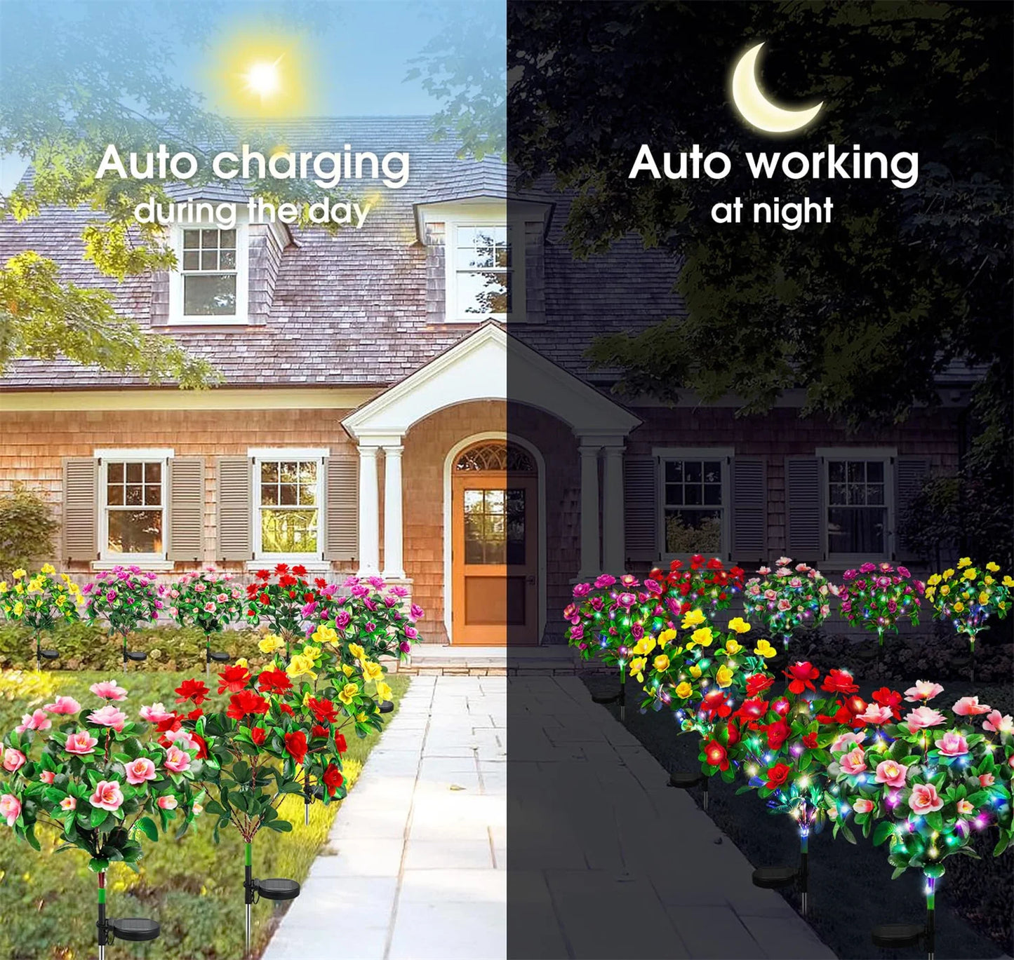 Outdoor Landscape Light for Lawn Patio, New LED Waterproof Solar Azalea Flowers Lights, Garden Path Decorative Lighting