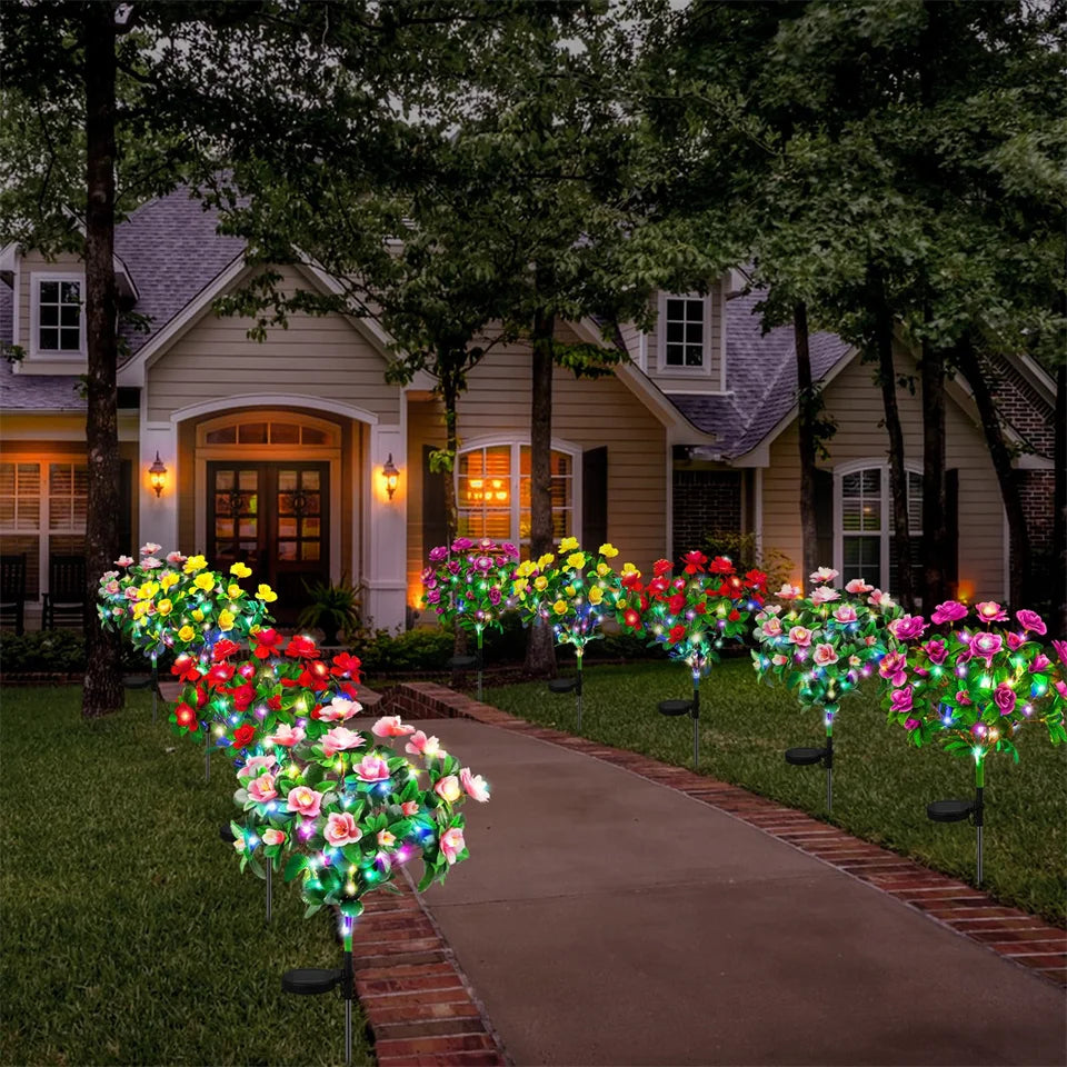 Outdoor Landscape Light for Lawn Patio, New LED Waterproof Solar Azalea Flowers Lights, Garden Path Decorative Lighting