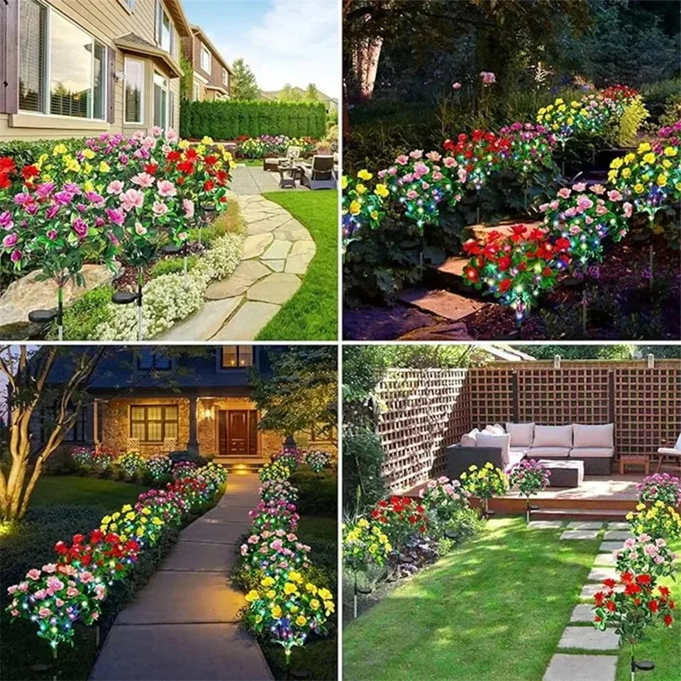 Outdoor Landscape Light for Lawn Patio, New LED Waterproof Solar Azalea Flowers Lights, Garden Path Decorative Lighting