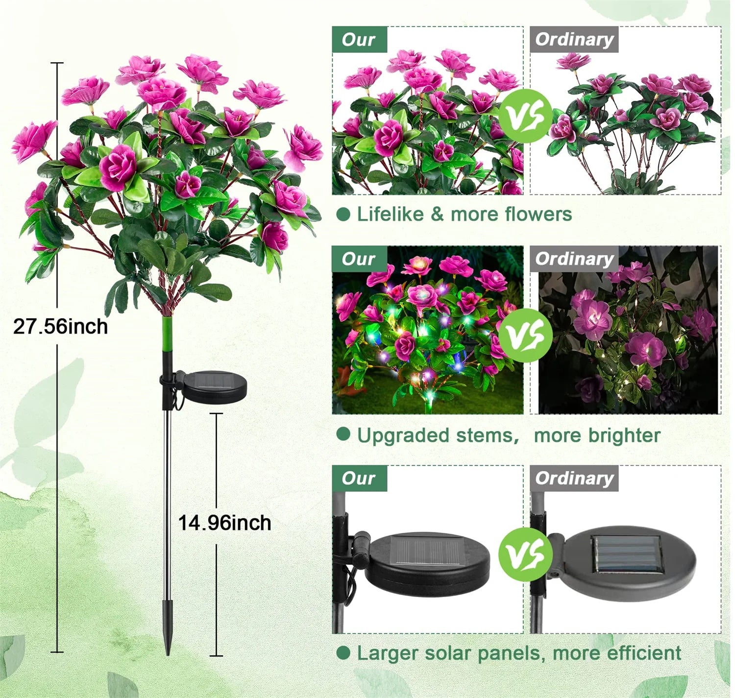 Outdoor Landscape Light for Lawn Patio, New LED Waterproof Solar Azalea Flowers Lights, Garden Path Decorative Lighting