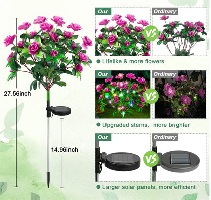 Outdoor Landscape Light for Lawn Patio, New LED Waterproof Solar Azalea Flowers Lights, Garden Path Decorative Lighting