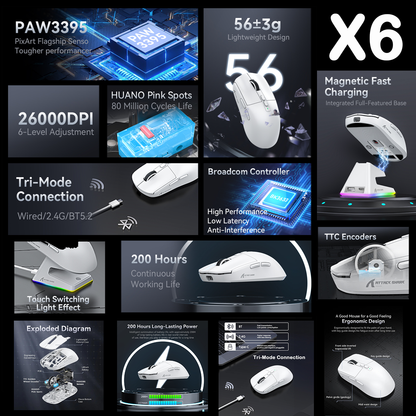Lightweight Ergonomic Gaming Mouse, Attack Shark RGB Wireless, Bluetooth Tri Mode Connectivity for VALORANT and FPS