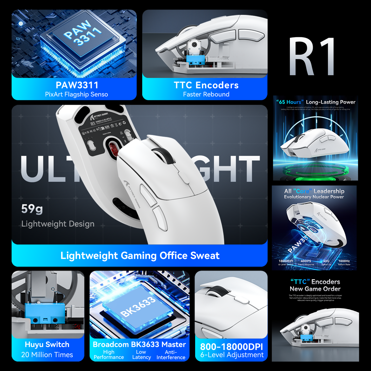 Lightweight Ergonomic Gaming Mouse, Attack Shark RGB Wireless, Bluetooth Tri Mode Connectivity for VALORANT and FPS