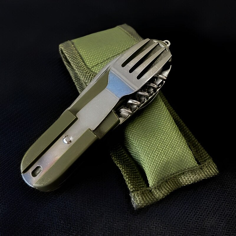 Stainless Steel Foldable Fork Spoon Knife, Picnic Camping Hiking Travelling Dinnerware, Multifunctional Tableware