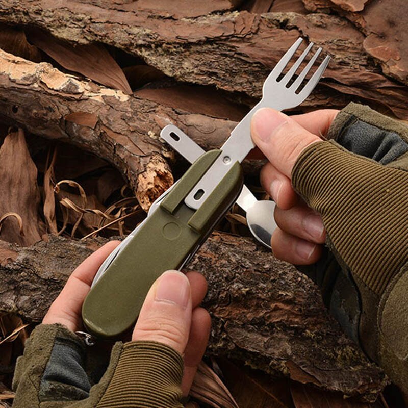 Stainless Steel Foldable Fork Spoon Knife Picnic Camping Hiking Travelling Dinnerware Multifunction 3