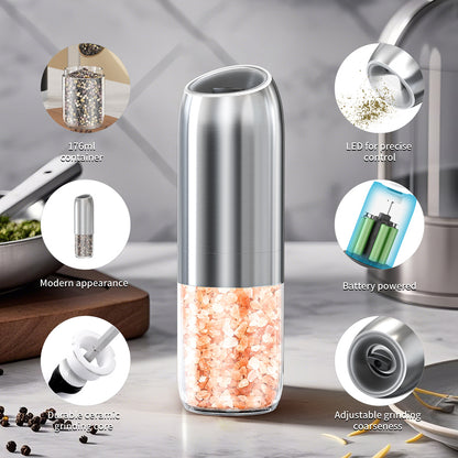 Electric Salt And Pepper Grinder Set New Upgraded Larger Capacity Automatic Pepper Mill With LED Li 2
