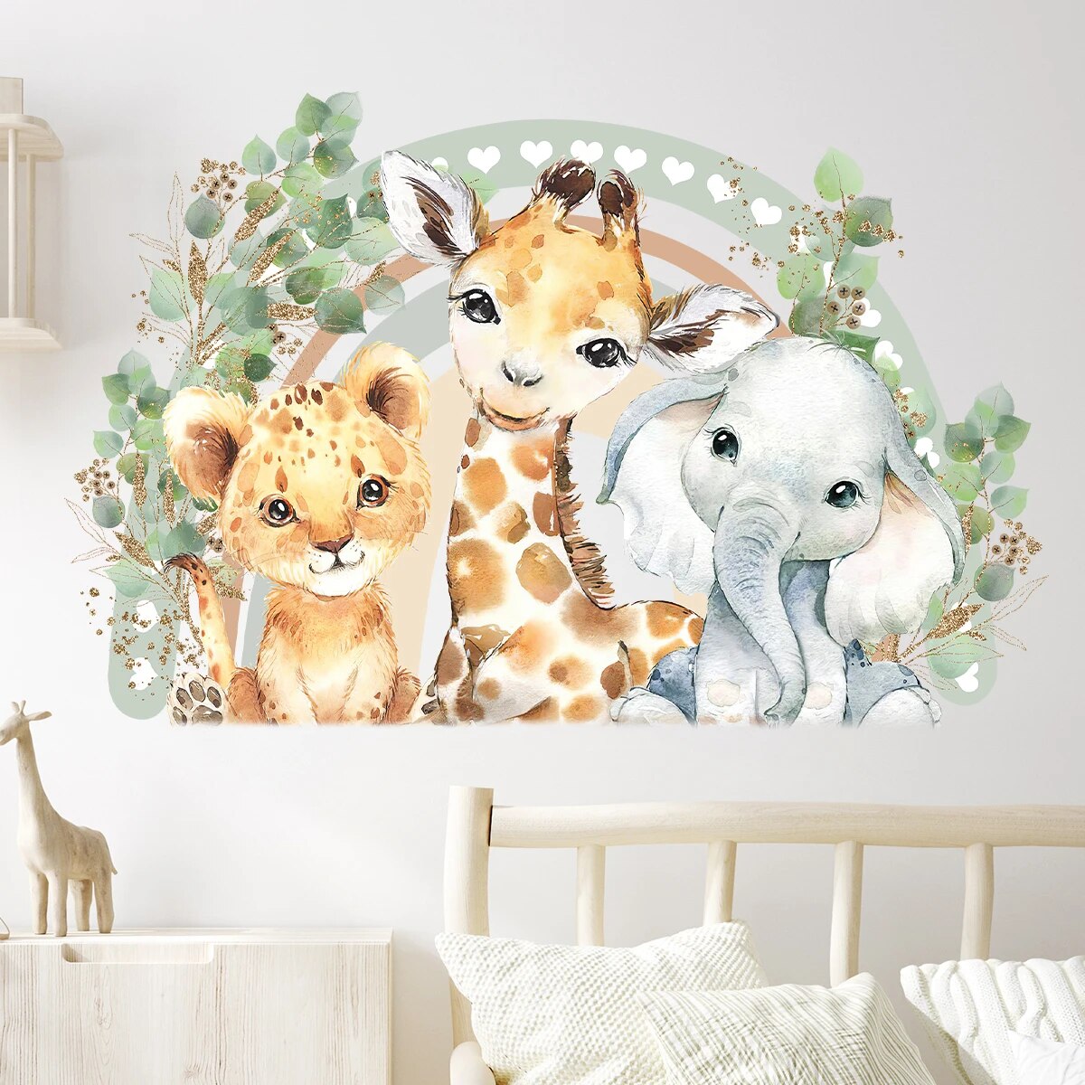 Cartoon Cute Smiling Face Wall Sticker Lion Giraffe Elephant Leaf Rainbow Decor For Kids Room Bedro 4