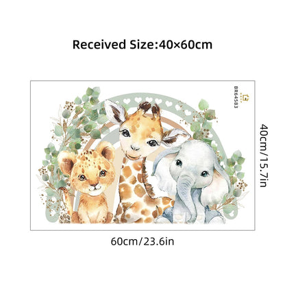 Cartoon Cute Smiling Face Wall Sticker Lion Giraffe Elephant Leaf Rainbow Decor For Kids Room Bedro 6