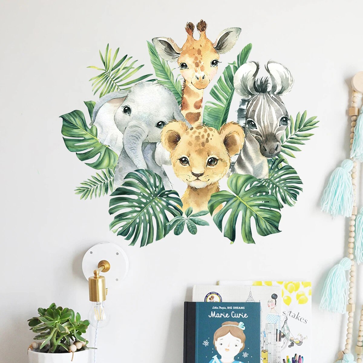 Cartoon Cute Smiling Face Wall Sticker Lion Giraffe Elephant Leaf Rainbow Decor For Kids Room Bedro 7
