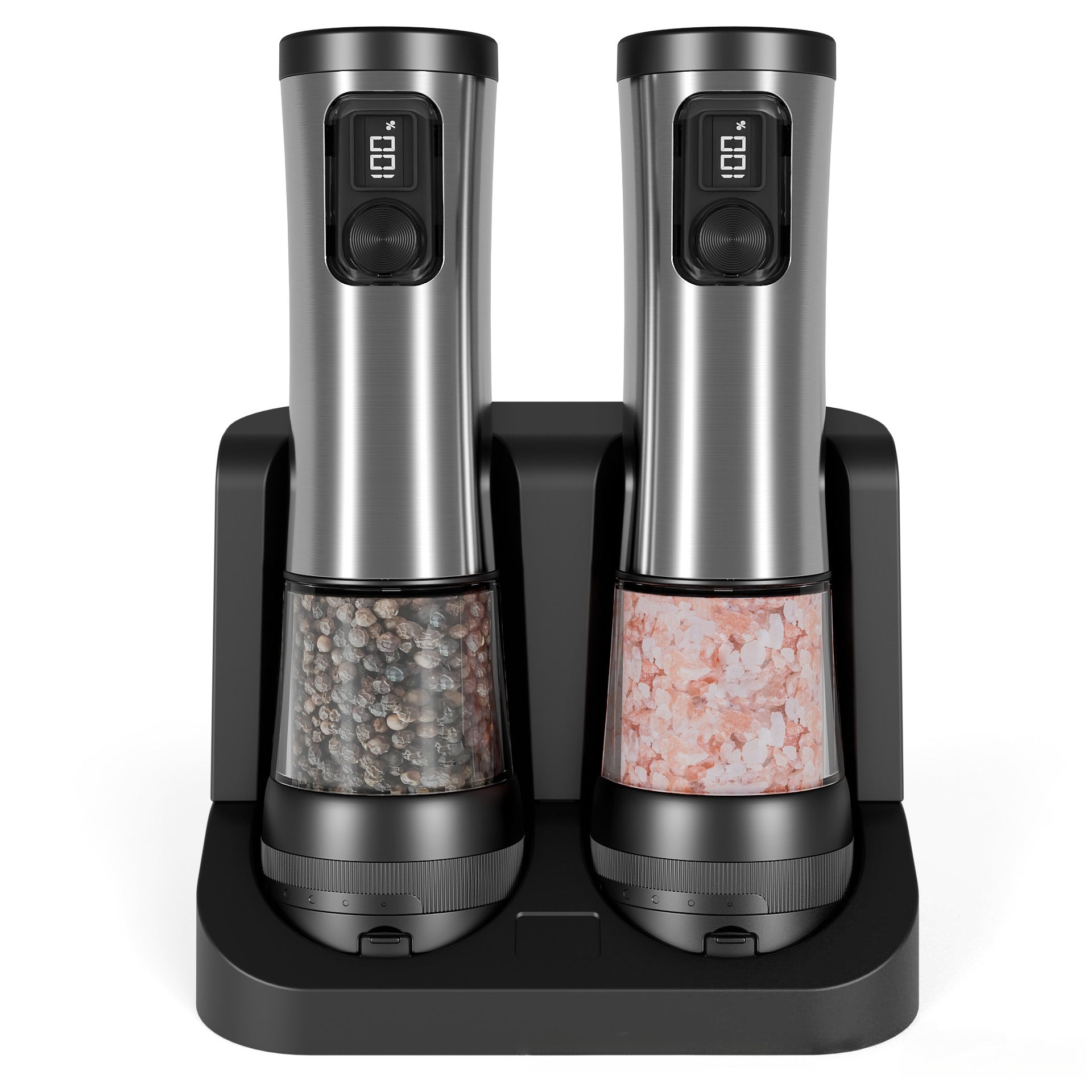 Adjustable Coarseness Pepper Salt Grinder Set, Electric Automatic Design, LED Electricity Indicator, Rechargeable Base