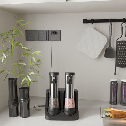 Adjustable Coarseness Pepper Salt Grinder Set, Electric Automatic Design, LED Electricity Indicator, Rechargeable Base