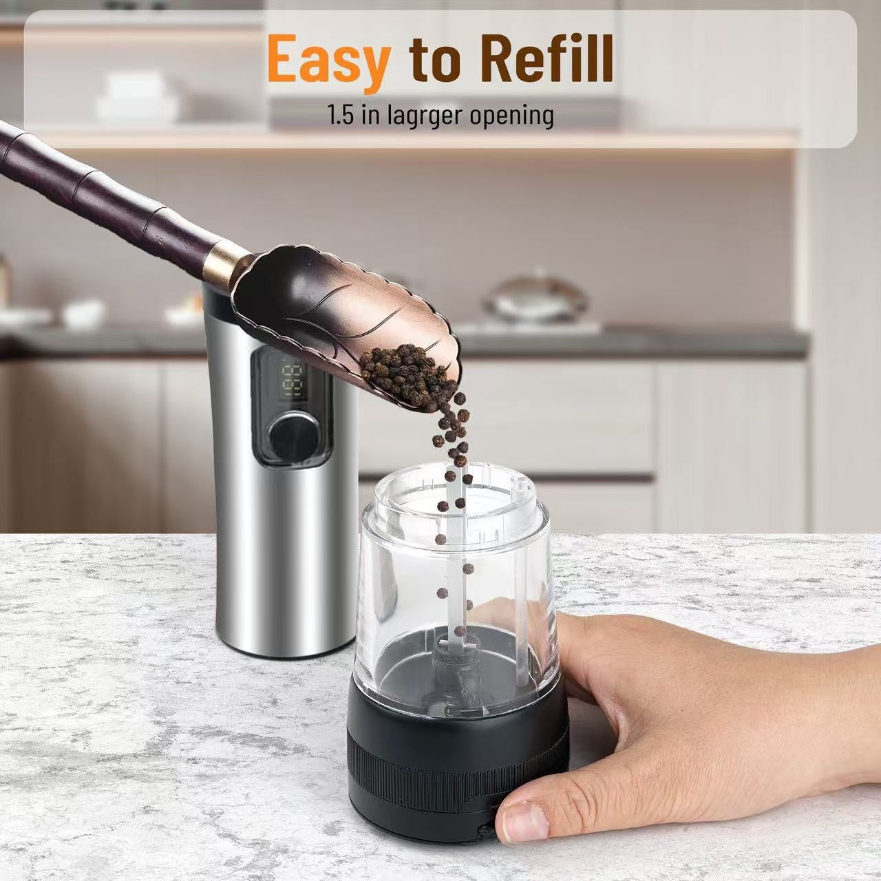 Adjustable Coarseness Pepper Salt Grinder Set, Electric Automatic Design, LED Electricity Indicator, Rechargeable Base