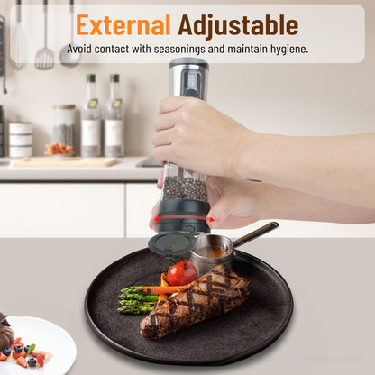 Adjustable Coarseness Pepper Salt Grinder Set, Electric Automatic Design, LED Electricity Indicator, Rechargeable Base