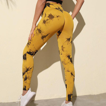 Seamless Tie Dye High Waisted Elastic Leggings, Womens Yoga Pants Gym Leggings, Peach Buttocks Fitness Running Sports