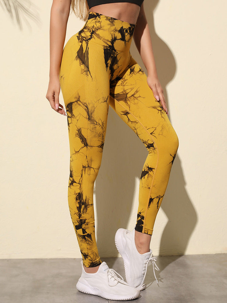 Seamless Tie Dye High Waisted Elastic Leggings, Womens Yoga Pants Gym Leggings, Peach Buttocks Fitness Running Sports