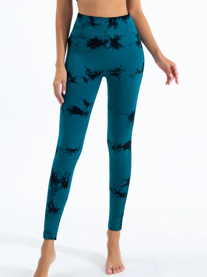 Seamless Tie Dye High Waisted Elastic Leggings, Womens Yoga Pants Gym Leggings, Peach Buttocks Fitness Running Sports