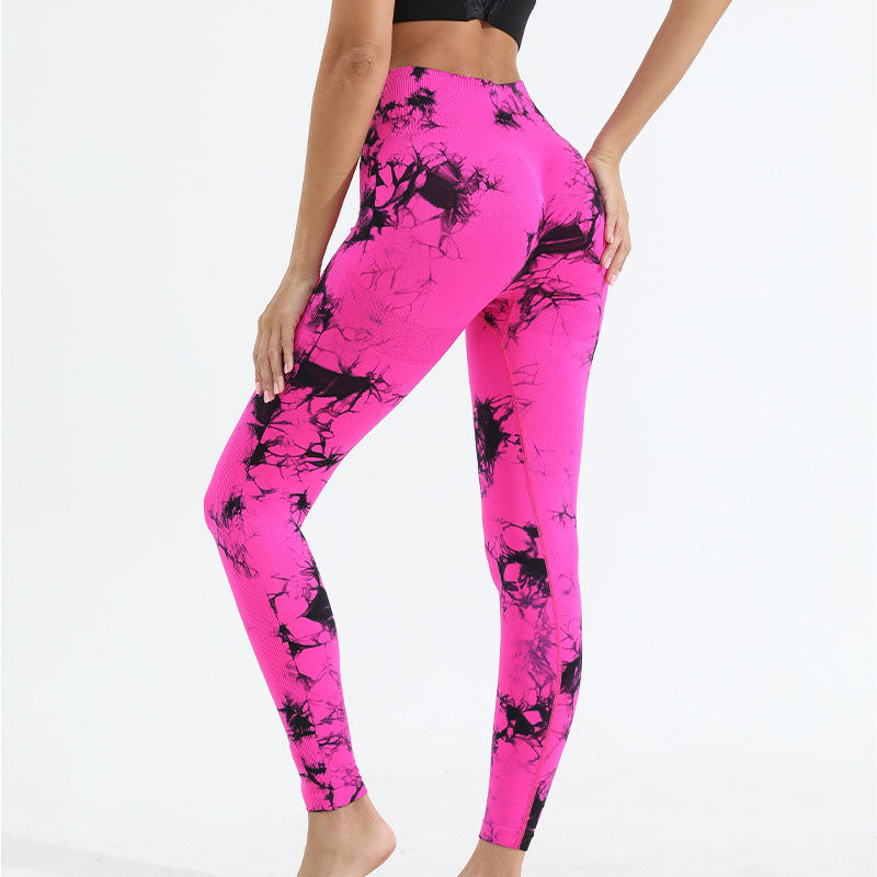 Seamless Tie Dye High Waisted Elastic Leggings, Womens Yoga Pants Gym Leggings, Peach Buttocks Fitness Running Sports