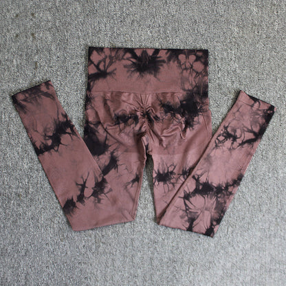 Seamless Tie Dye High Waisted Elastic Leggings, Womens Yoga Pants Gym Leggings, Peach Buttocks Fitness Running Sports