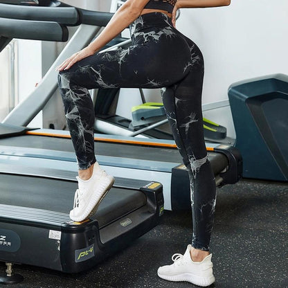 Seamless Tie Dye High Waisted Elastic Leggings, Womens Yoga Pants Gym Leggings, Peach Buttocks Fitness Running Sports