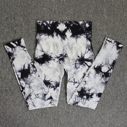 Seamless Tie Dye High Waisted Elastic Leggings, Womens Yoga Pants Gym Leggings, Peach Buttocks Fitness Running Sports