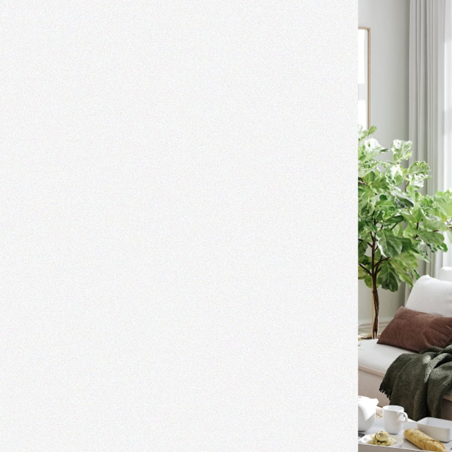 Window Privacy Film, Matte White Static Cling, Frosted Glass Window Film for Bathroom, Heat Blocking Non Adhesive