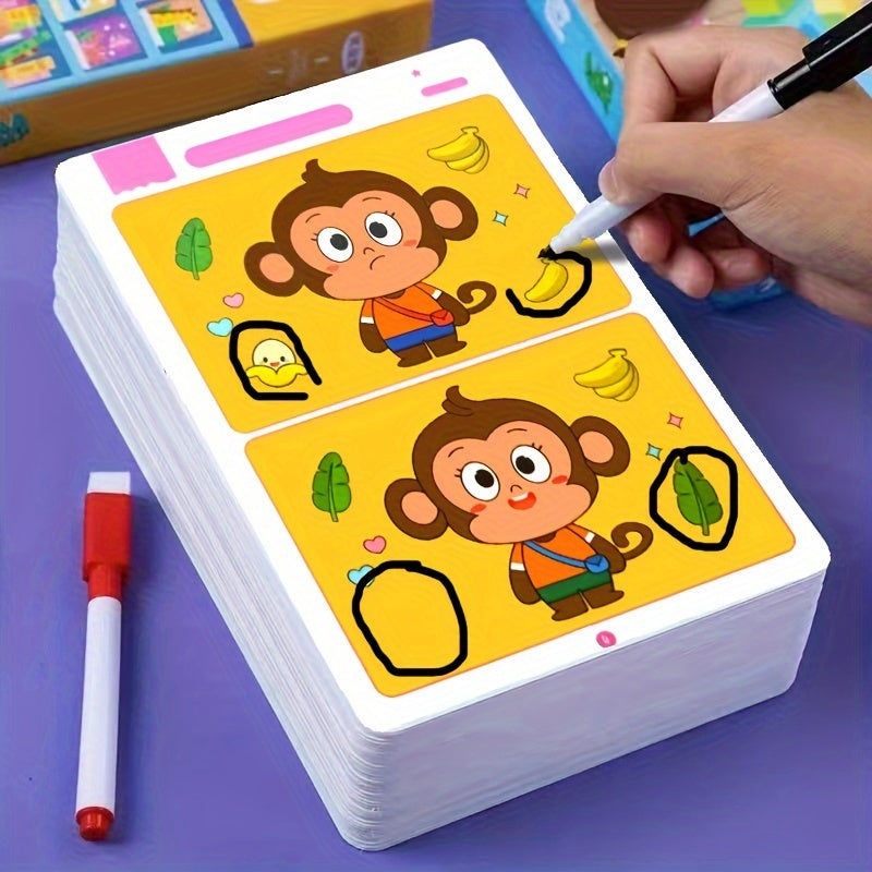 Reusable Wiping Paper Game, Attention Training Activity, Educational Fault Finding Learning Tool for Kids