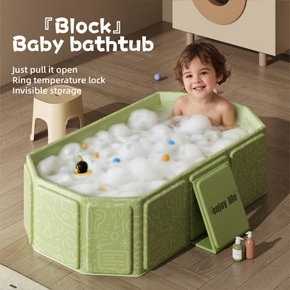 Children's Portable Bath Tub , Thick Folding Bathtub for Travel, Green and White Compact Kids Bath Design