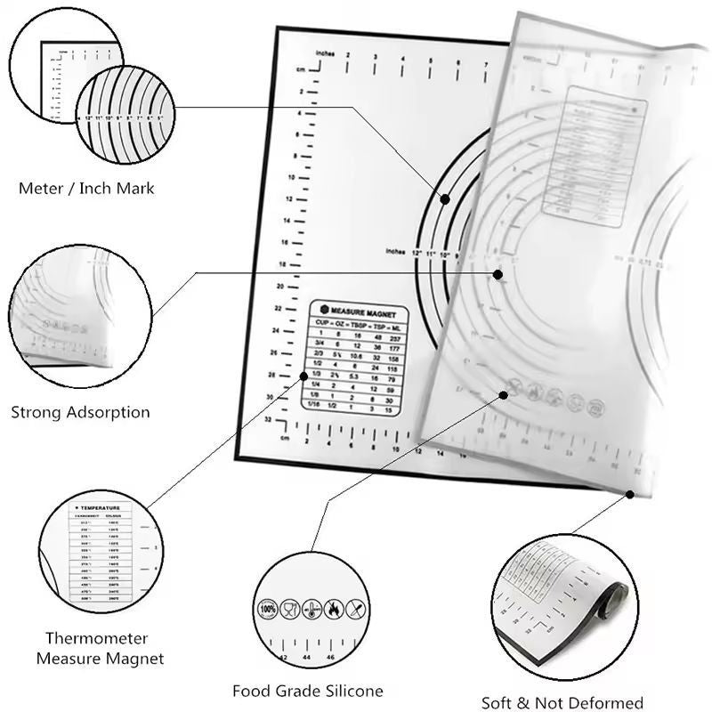 Premium Silicone Kneading  Rolling Dough Mat  Large NonStick Pastry Surface With Measurement Guides 5