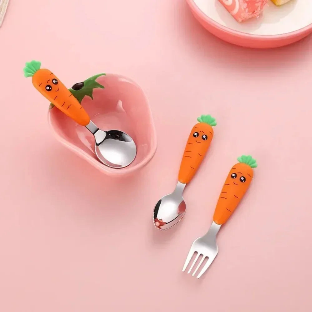Cartoon Carrot Fork Spoon Baby Feeding Utensils Kids Eating Cutlery Children Cutlery Set 4