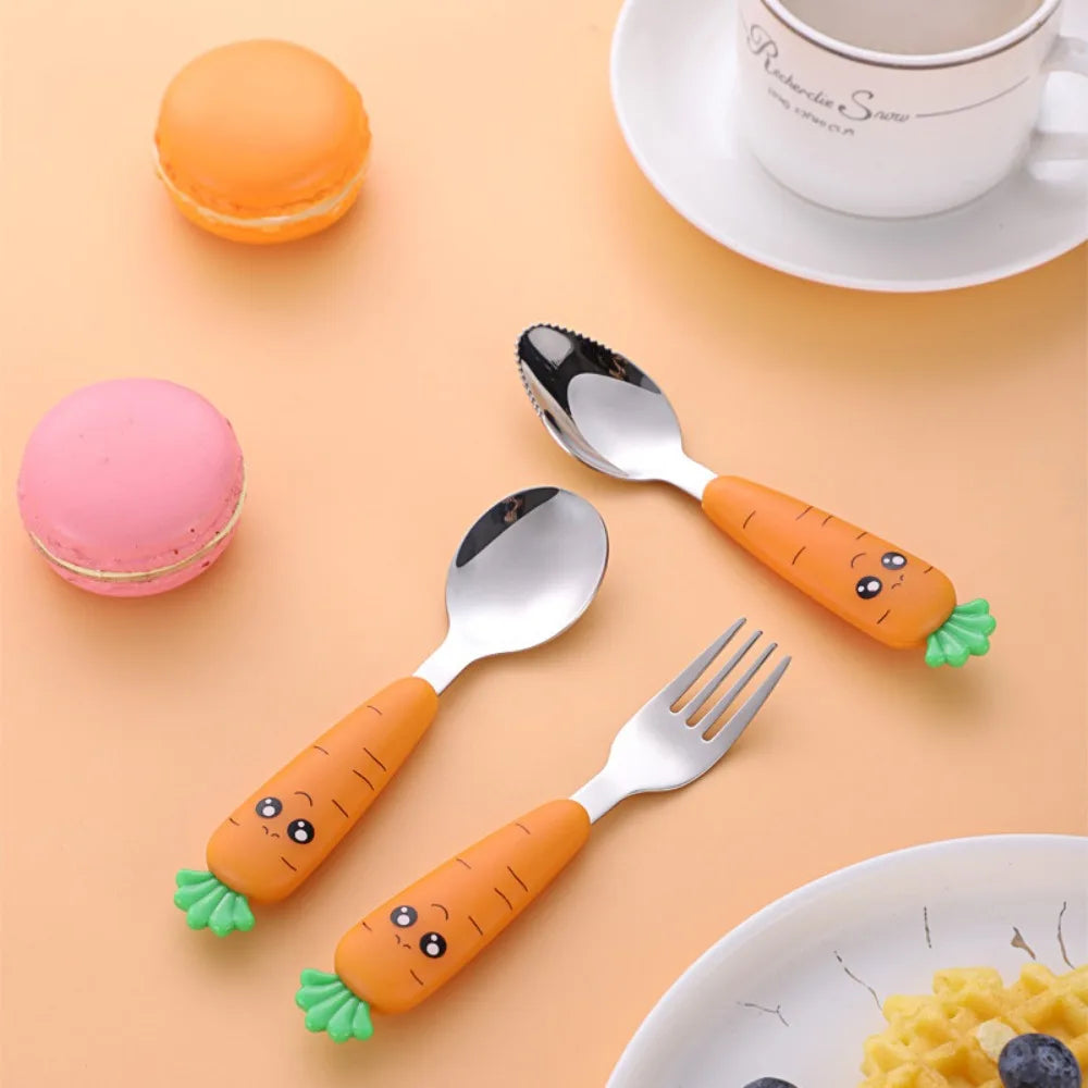 Cartoon Carrot Fork Spoon Baby Feeding Utensils Kids Eating Cutlery Children Cutlery Set 5