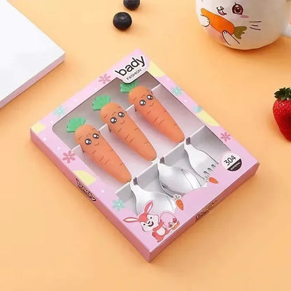 Cartoon Carrot Fork Spoon Baby Feeding Utensils Kids Eating Cutlery Children Cutlery Set 2