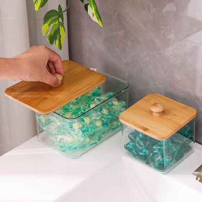 Cotton Swab Holder, Bamboo Lid Laundry Powder Storage Box, Desktop Decorative Box for Living Room, Table Organization