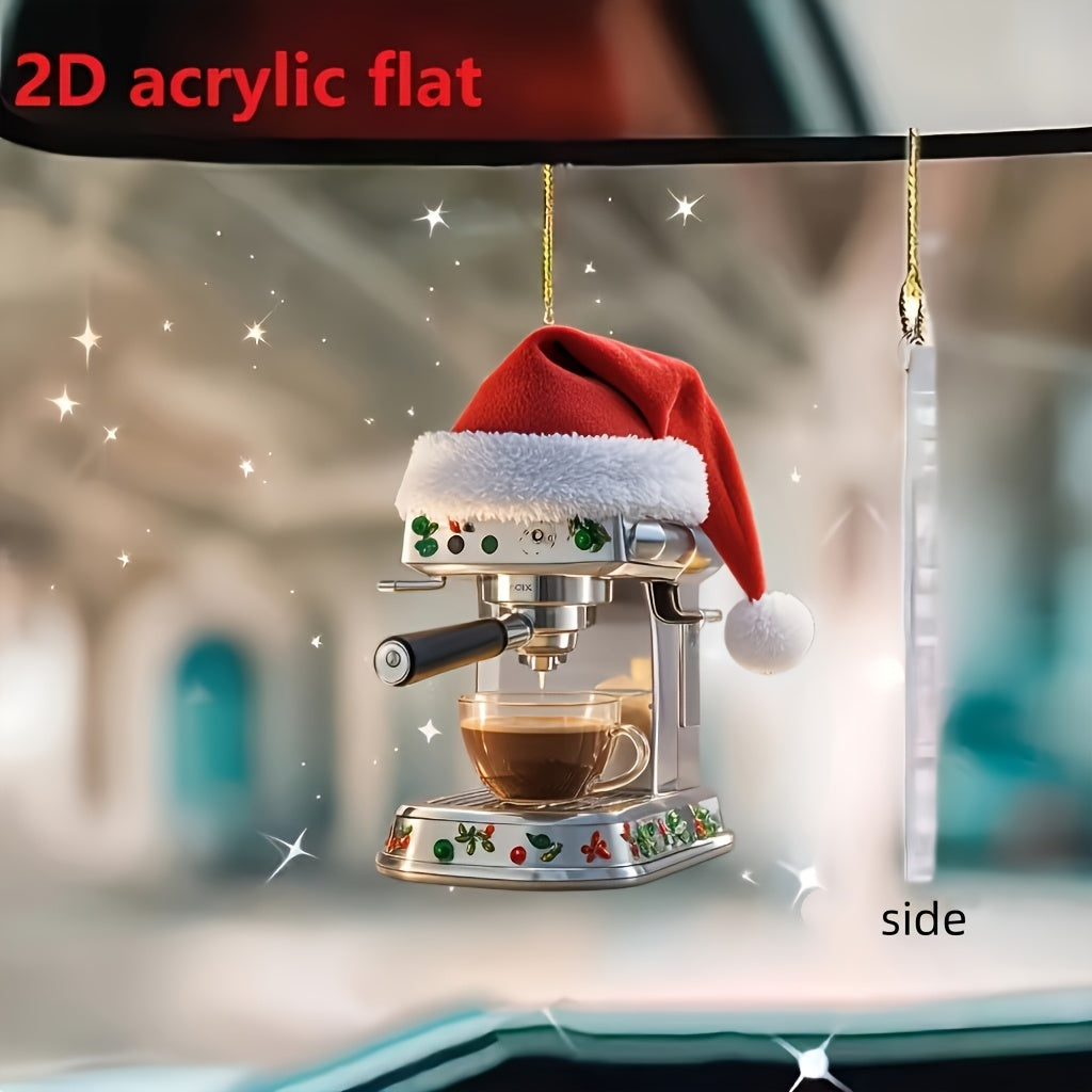 Christmas Coffee Machine Decoration Acrylic Coffee Machine Pendant Adorable Xmas Tree Decor Holiday 1