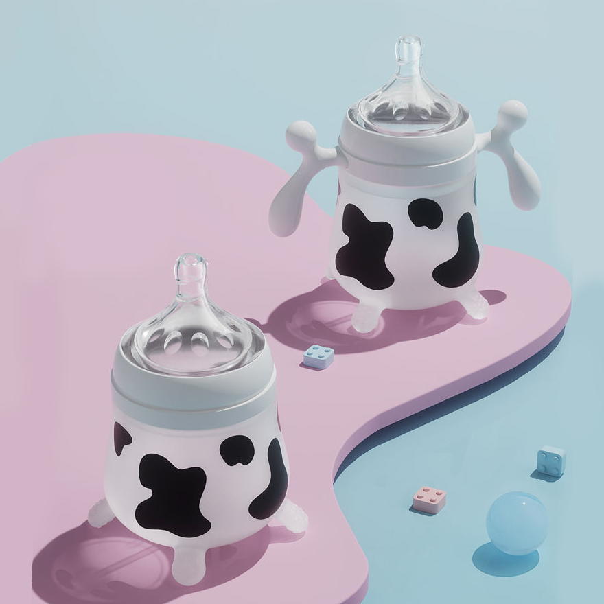 Cute Cow Silicone Baby Feeding Bottle, Anti Choking, Imitating Breast Milk For Newborn Infant, Anti Colic Milk Feeding