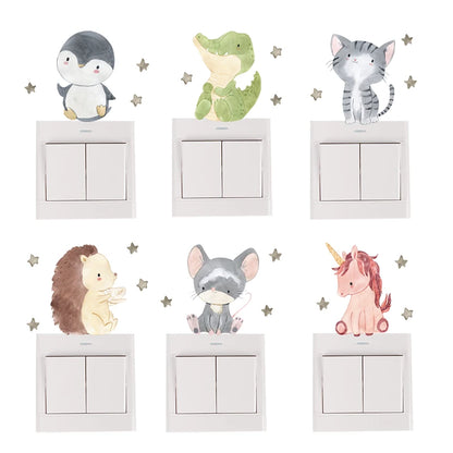 Colour Cute Smile Cartoon Animals, Switch Stickers for Wall, Kids Room Baby Nursery Room, Wall Decals Stars Home Decor
