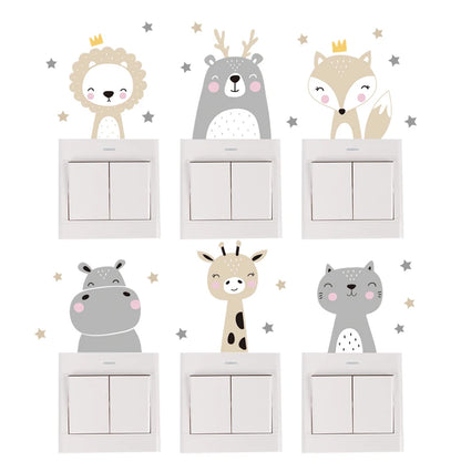Colour Cute Smile Cartoon Animals, Switch Stickers for Wall, Kids Room Baby Nursery Room, Wall Decals Stars Home Decor