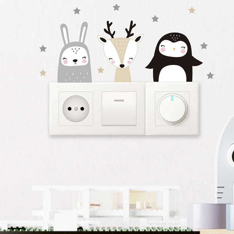 Colour Cute Smile Cartoon Animals, Switch Stickers for Wall, Kids Room Baby Nursery Room, Wall Decals Stars Home Decor