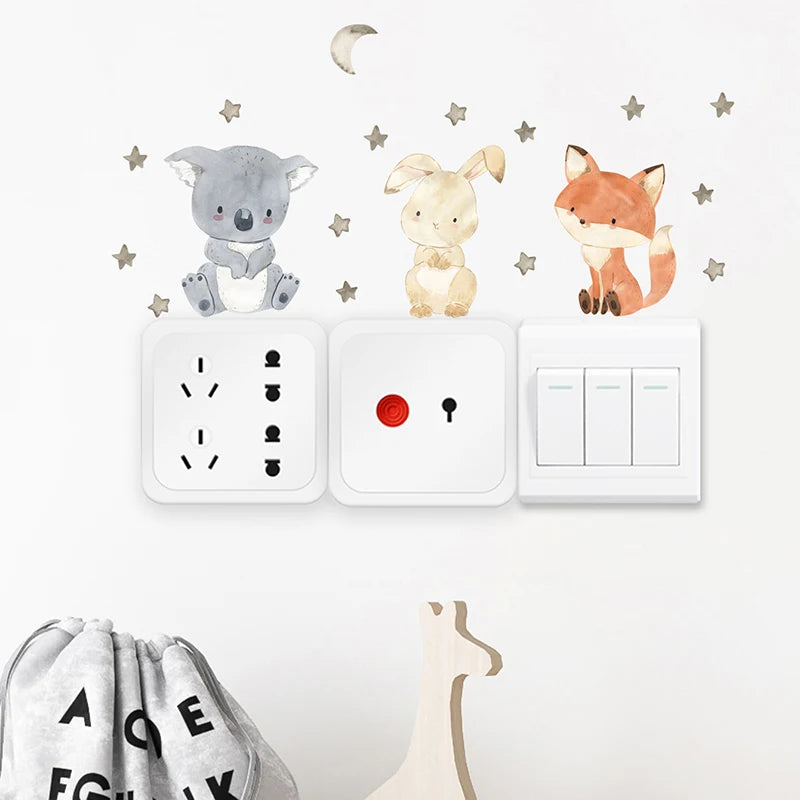 Colour Cute Smile Cartoon Animals, Switch Stickers for Wall, Kids Room Baby Nursery Room, Wall Decals Stars Home Decor