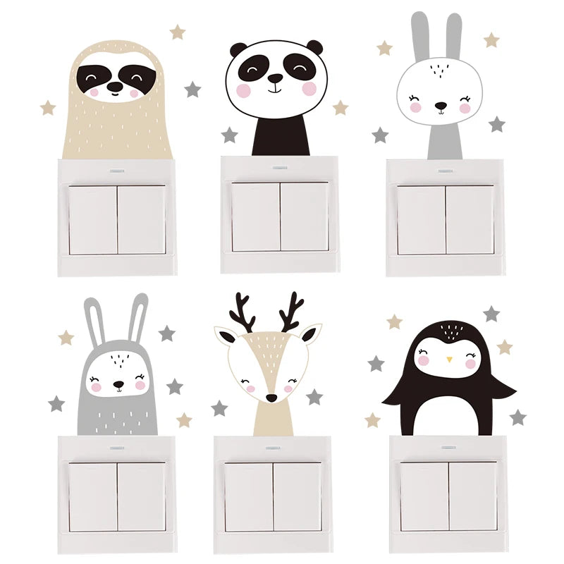 Colour Cute Smile Cartoon Animals, Switch Stickers for Wall, Kids Room Baby Nursery Room, Wall Decals Stars Home Decor