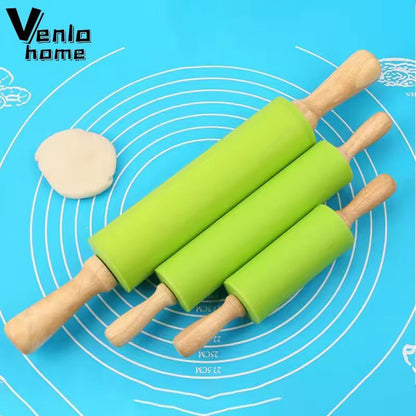 Silicone-Coated Non-Stick Rolling Pin with Wooden Handles - Easy Dough Roller & Pastry Tool