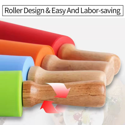 SiliconeCoated NonStick Rolling Pin With Wooden Handles  Easy Dough Roller  Pastry Tool 2