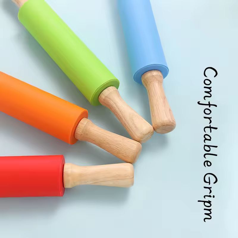 SiliconeCoated NonStick Rolling Pin With Wooden Handles  Easy Dough Roller  Pastry Tool 3